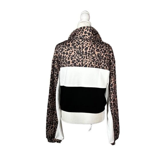 Kittenish Animal Print Color Block Oversized 1/4 Zip Cropped Pullover Small - Picture 4 of 11